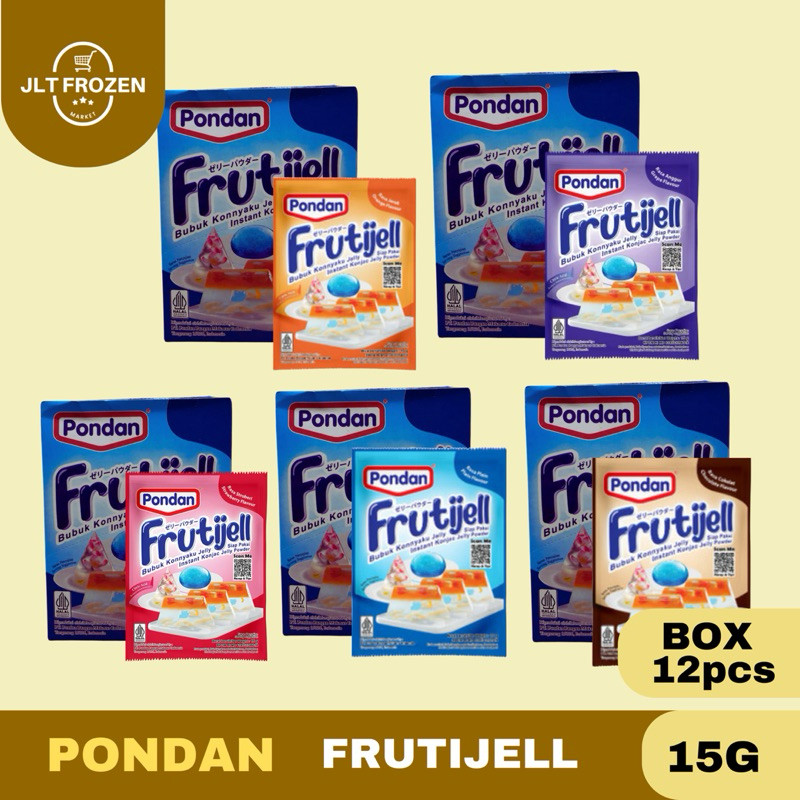 

Pondan Frutijell Jelly Bubuk Instan / Jelly Powder Konnyaku / Jeli instan Rasa mangga Coklat Melon Plain - BOX 12PCS X 15g