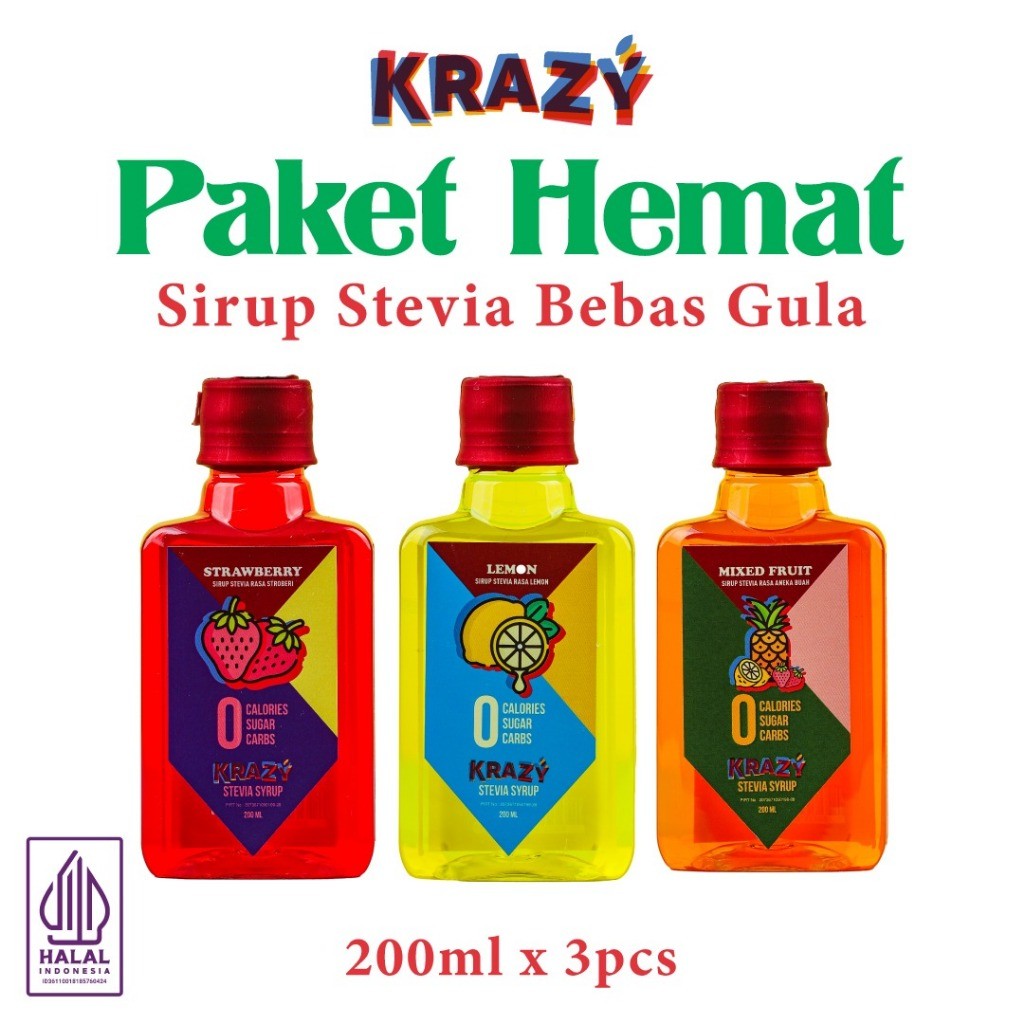 

READY - PAKET HEMAT KRAZY Stevia Pemanis Alami Sirup Diet Bebas Gula Sugar Free 200 ml x 3 PCS