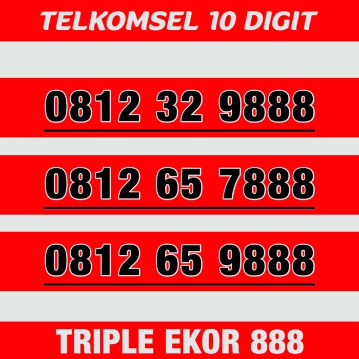 Telkomsel Simpati 10 Digit Nomor cantik Ekor Langka Triple 8 88 888 - 0812 32 9888 - 0812 65 7888 - 