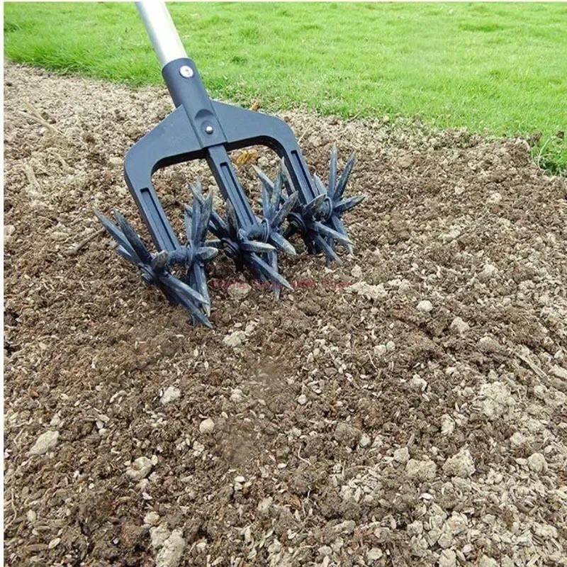 Rotary Cultivator Garden Lawn Ripper,Adjustable Gardening Rotary Tiller and Hand-Held Garden Cultiva