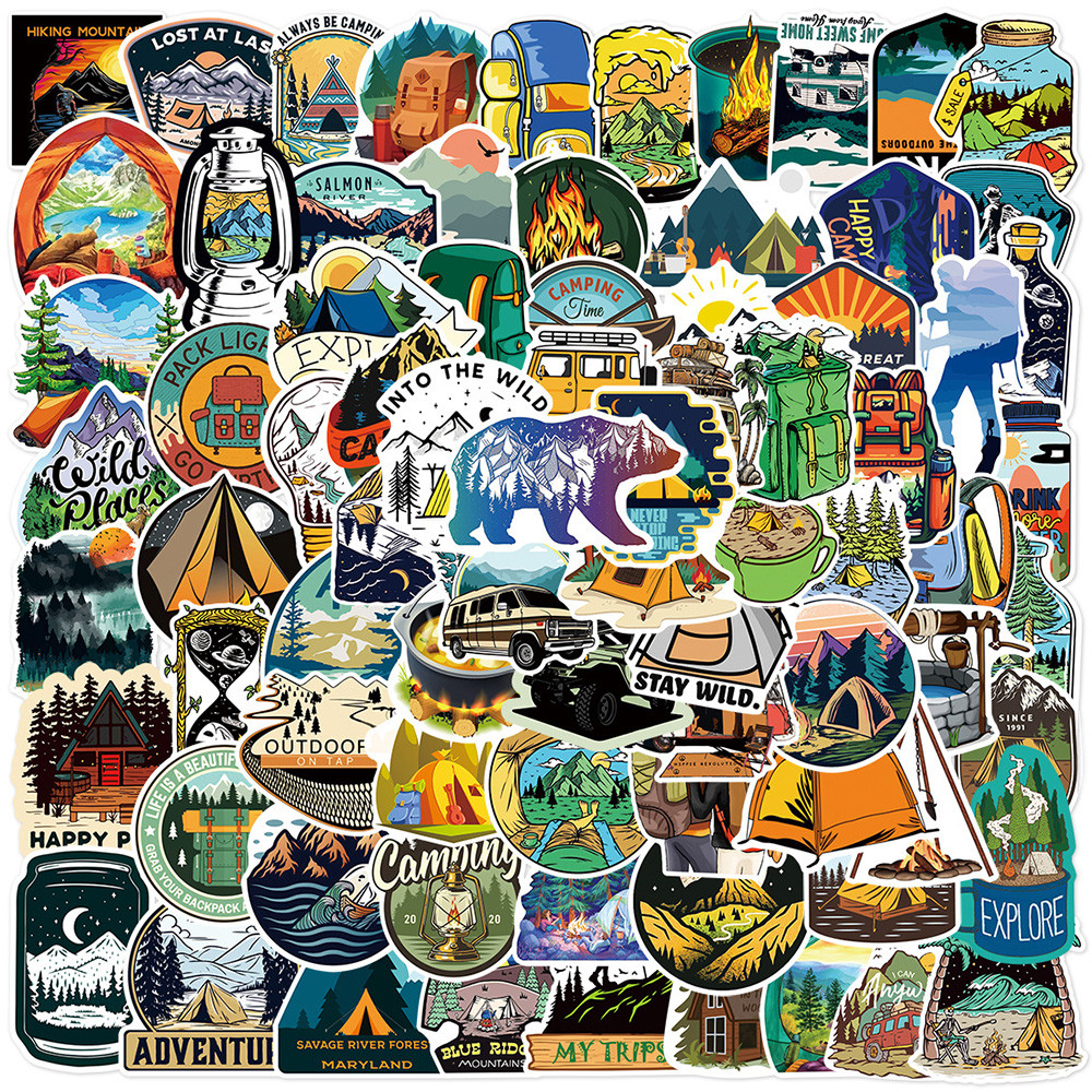 

10/30/50pcs Outdoor Camping Adventure Graffiti Stickers Hiking Travel Decals DIY Phone Guitar Water Bottle Funny Cartoon Sticker