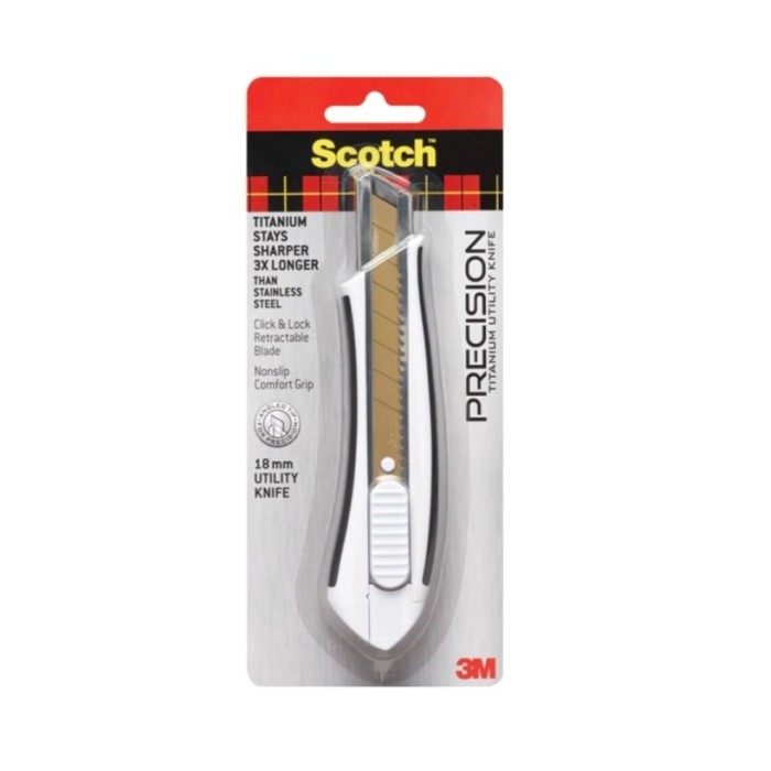

Cutter Emas, Scotch 3M 18mm Titanium Blade Besar - Hitam Japan