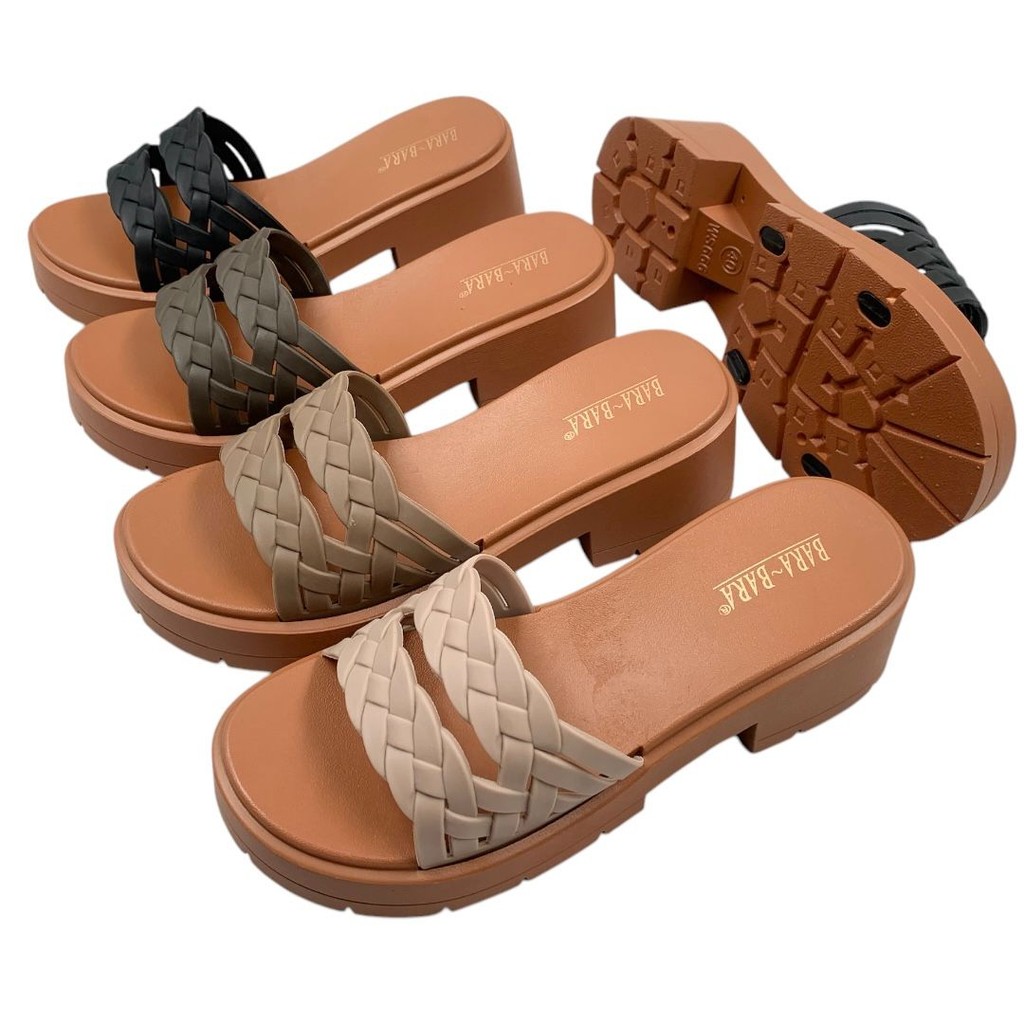 BARA BARA Sandal Selop Wedges Karet Ban 2 Kepang WS666-BR5TKC (AX2)