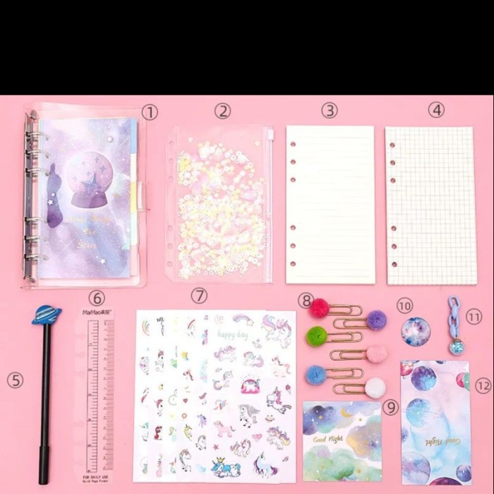 

[New Arrival] G007 | 1 SET DIARY + PEN UNICORN + PAPER CLIP + STICKER + DIY | 13 in - GALAXY
