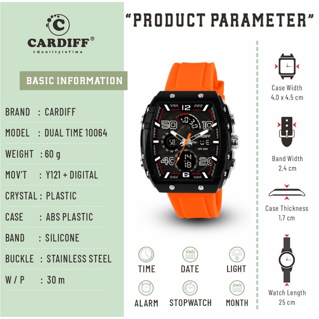 CARDIFF DT  10064 Jam Tangan Pria  Dual Time Water Resist