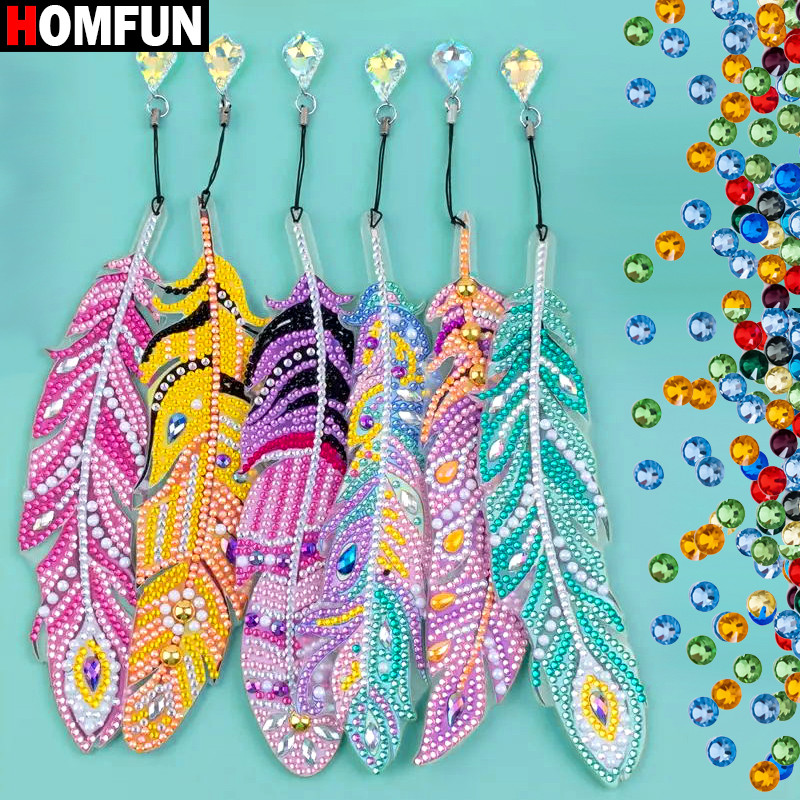 

6pcs/set 5D Diamond Painting Bookmarks Kits DIY Art Crystal Feather Shaped Handmade Diamond Embroidery Bookmark Gift