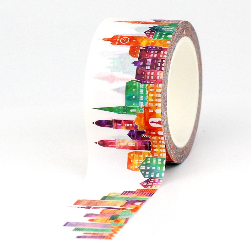 

1PC. 10M Decor City Buildings 25mm Wide Washi Tape Paper Scrapbooking Journal Adhesive Stickers Masking Tape Cute Stationery