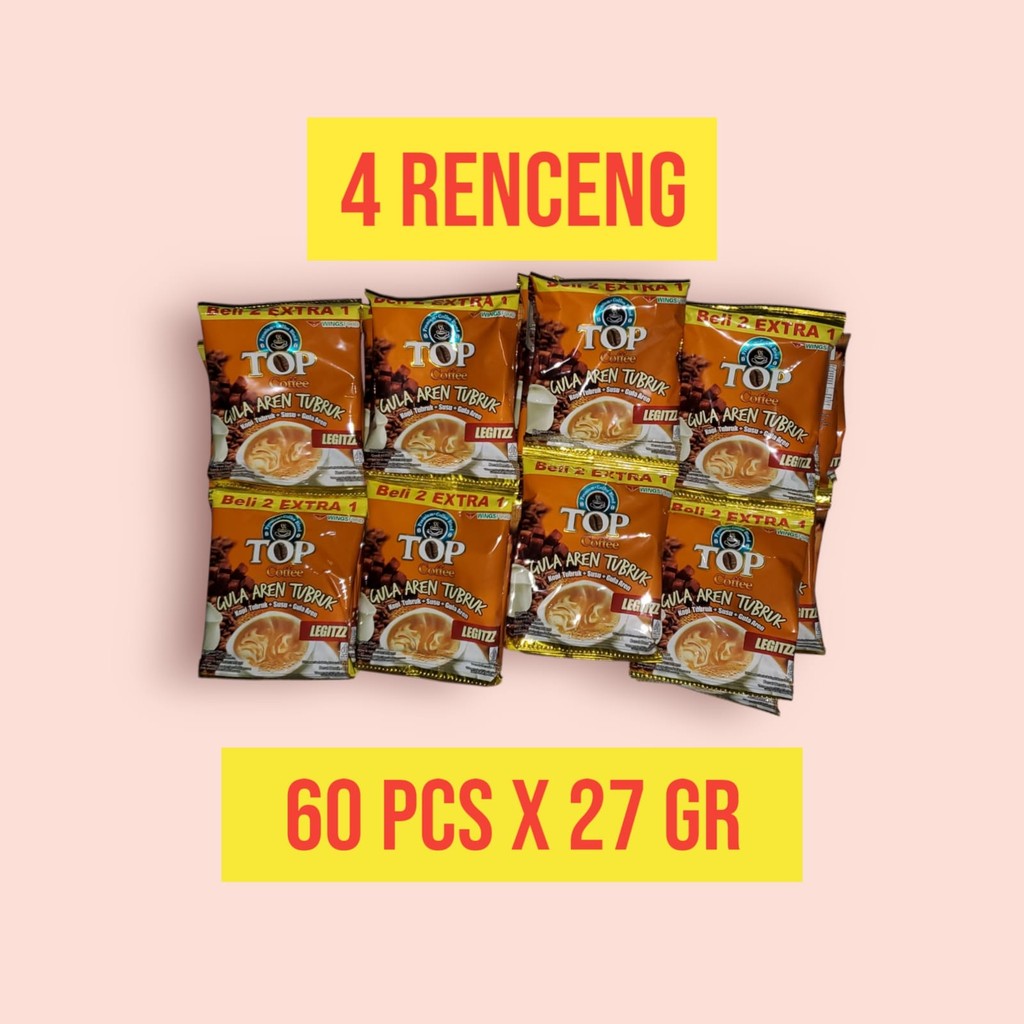 

4 Renceng TOP Kopi Gula Aren 3in1 Instant Coffee Sachet (60 pcs x 27gr)