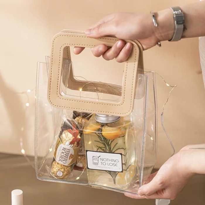 

Tas hampers souvenir mika / pvc Bag / tas goodie Bag polos transparan - Gold, 25*15*28 cm