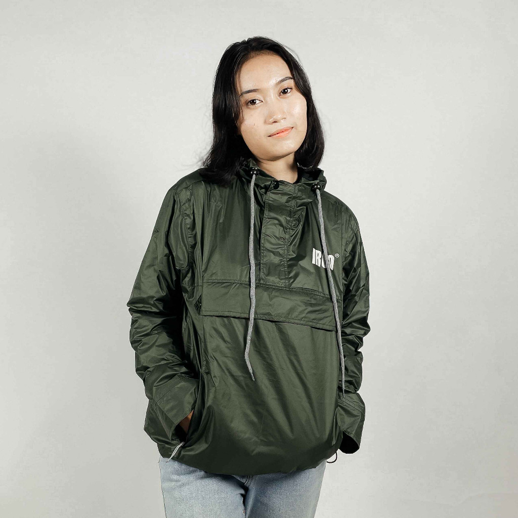 Jaket Wanita Waterproof Irco Anorak Kantong Kangguru- Jacket Cagoule Anti Air Dan Angin Inner Polar