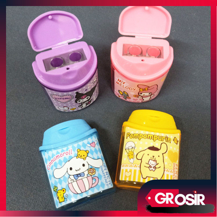 Grosir - S6398 Alat Sekolah Peraut Pensil Anak / Peraut Pensil 2 Lubang / Pencil Sharpener Motif Kar