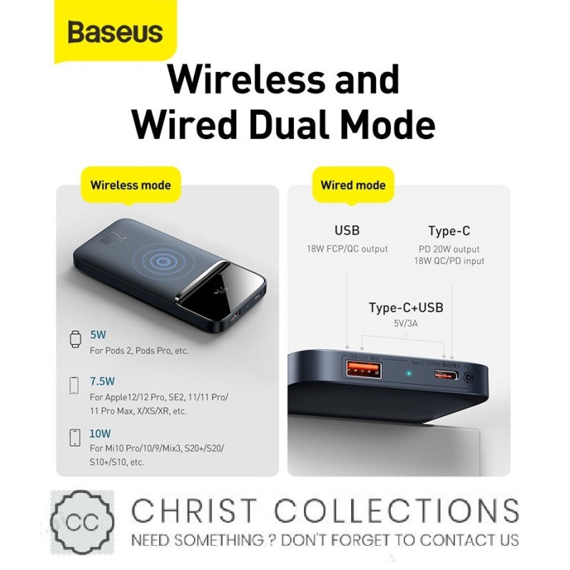 BEST -BASEUS POWERBANK WIRELESS MAGNETIC MAGSAFE FAST CHARGE IPHONE 12 20W - Putih