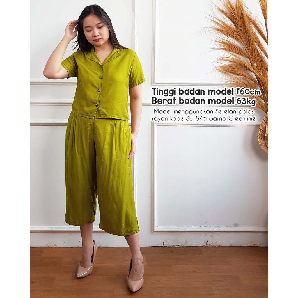 DHOLISHOP.ID MISSOL One set setelan wanita rayon premium polos atasan model kemeja dan celana SET845
