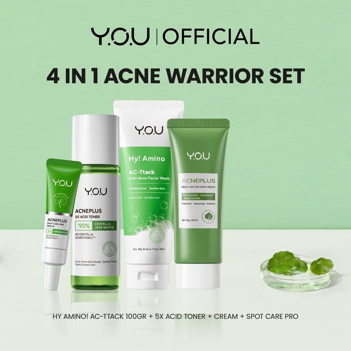 [FREE KIT] YOU Acne 4in1 Bundle Acne plus Essence, Spot Care, Skin Cream Moisturizer& HyAmino Facial