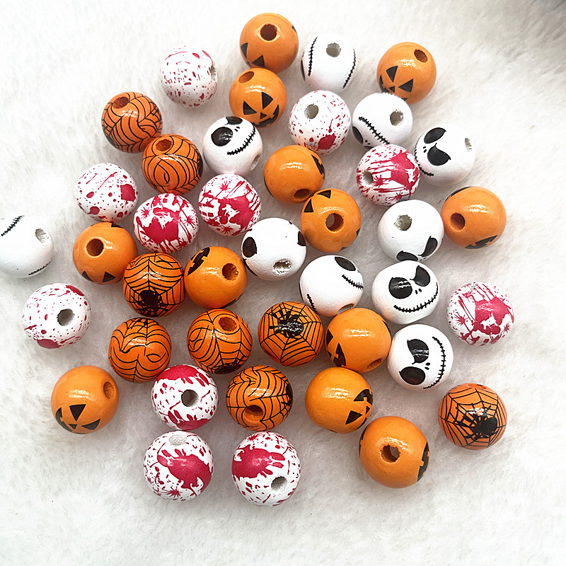 

10pcs 16mm Halloween Decoration Colorful Wooden Loose Beads Printing DIY Handmade Bracelet Necklace Charms Jewelry Making