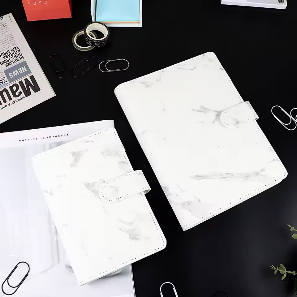 

A5 A6 Leather Notebook Shell Marble Loose-leaf Binder Cover Diary Schedule Journal Binder White Marble Print Notebook Covers 15