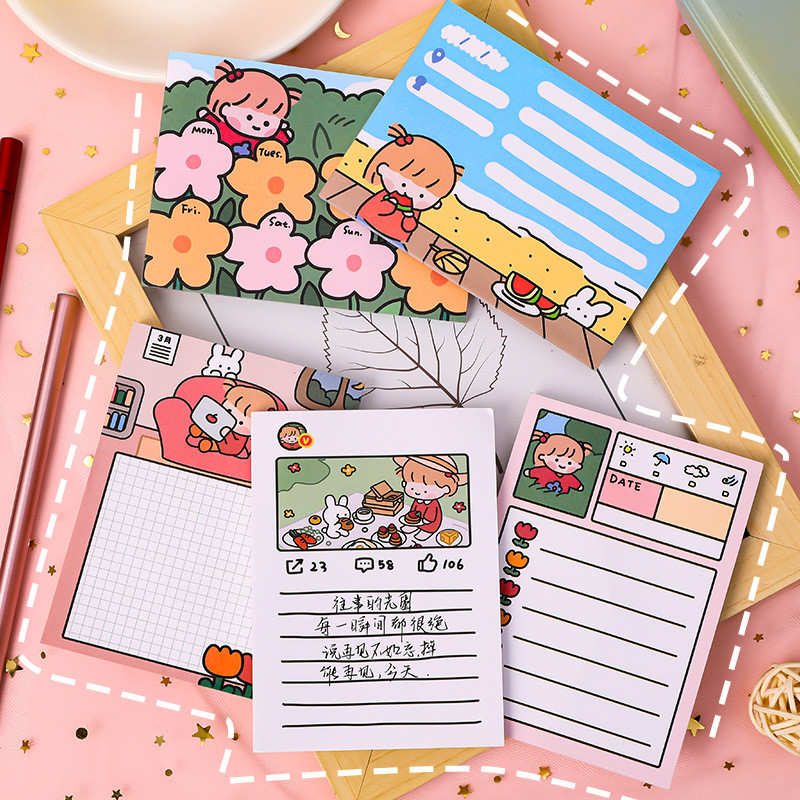 

1pack Memo Pad Sticky Notes Cartoon Girl Cute Mini Note Bookmark Page Note School Office Stationery Supplies Message Gift