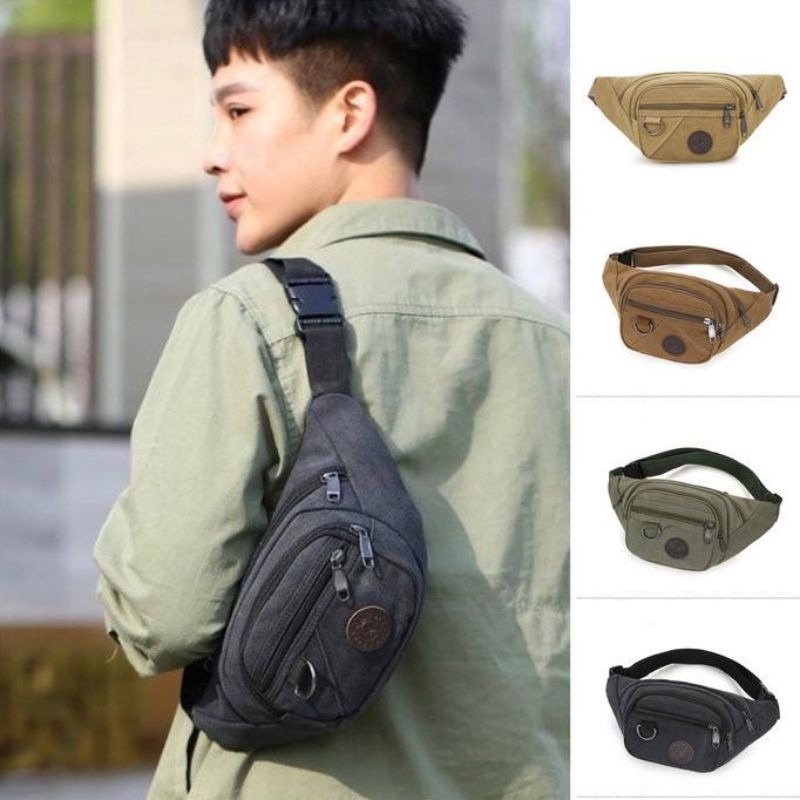 Tas sport pria wanita Tas pinggang bahan kanvas Tas waitsbag import