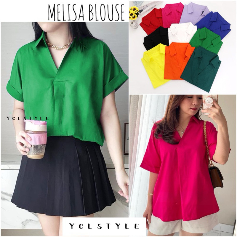 NANTARSHOP MELISA COTTON V-NECK TWIST BLOUSE WANITA KATUN PREMIUM | Blus Wanita