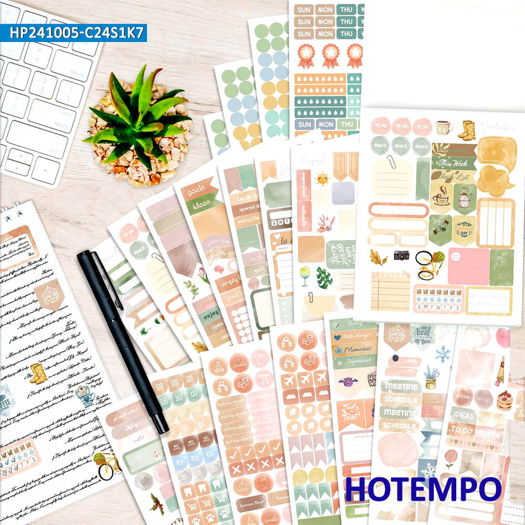 

1700Pieces Retro Watercolor Bohemia Style Year Plan Scrapbook Planner Stickers Book for Phone Notebook Stationery Laptop Sticker