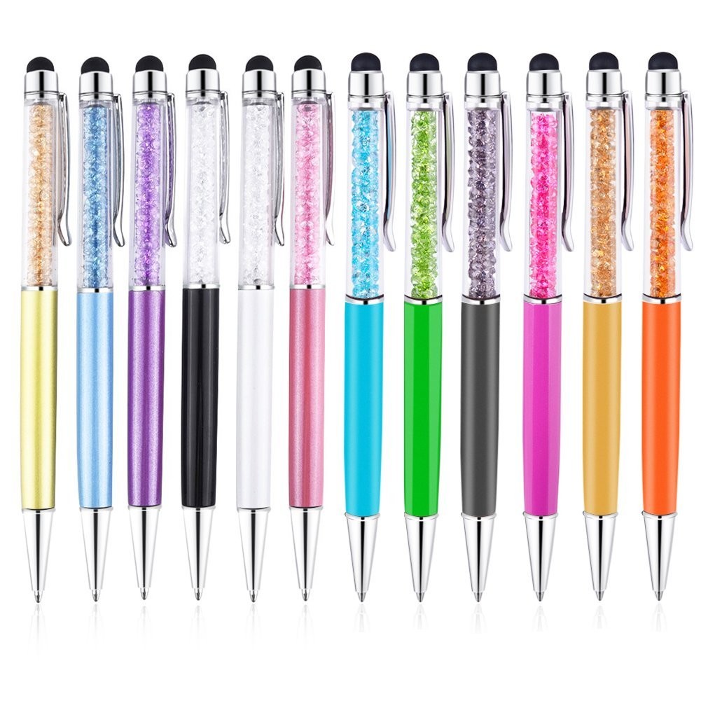 

100Pcs/Set 2 In 1 Crystal Metal Ballpoint Pen Fashion Creative With Stylus Touch Pen Free Custom Logo Name Website Address