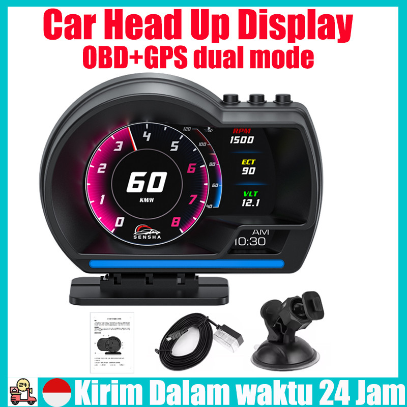 Stok TersediaHUD P6PRO Smart Mobil Layar Display OBD2 + GPS Sistem Ganda Mobil Head Up Display Kode