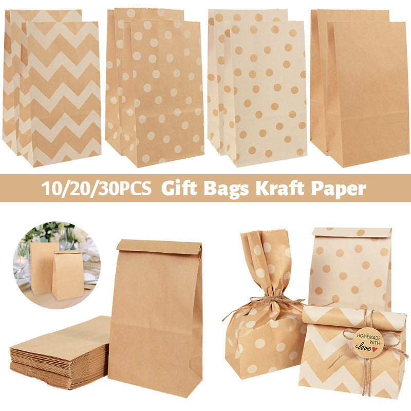 

10/20/30Pcs Kraft Paper Gift Bags Candy Cookie Packaging Bags Wedding Birthday Party Decoration Supplies Baby Shower
