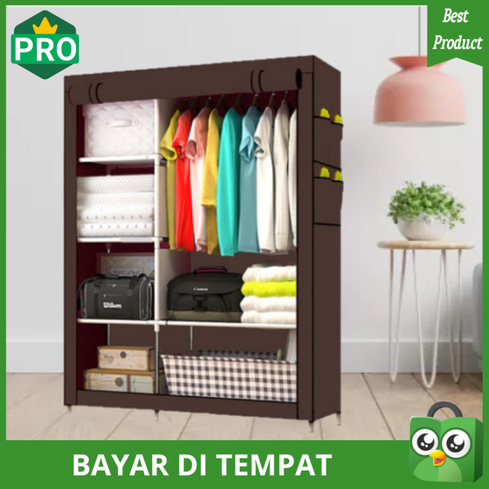 Lemari Kain dengan gantungan baju lemari Portable Rangka besi