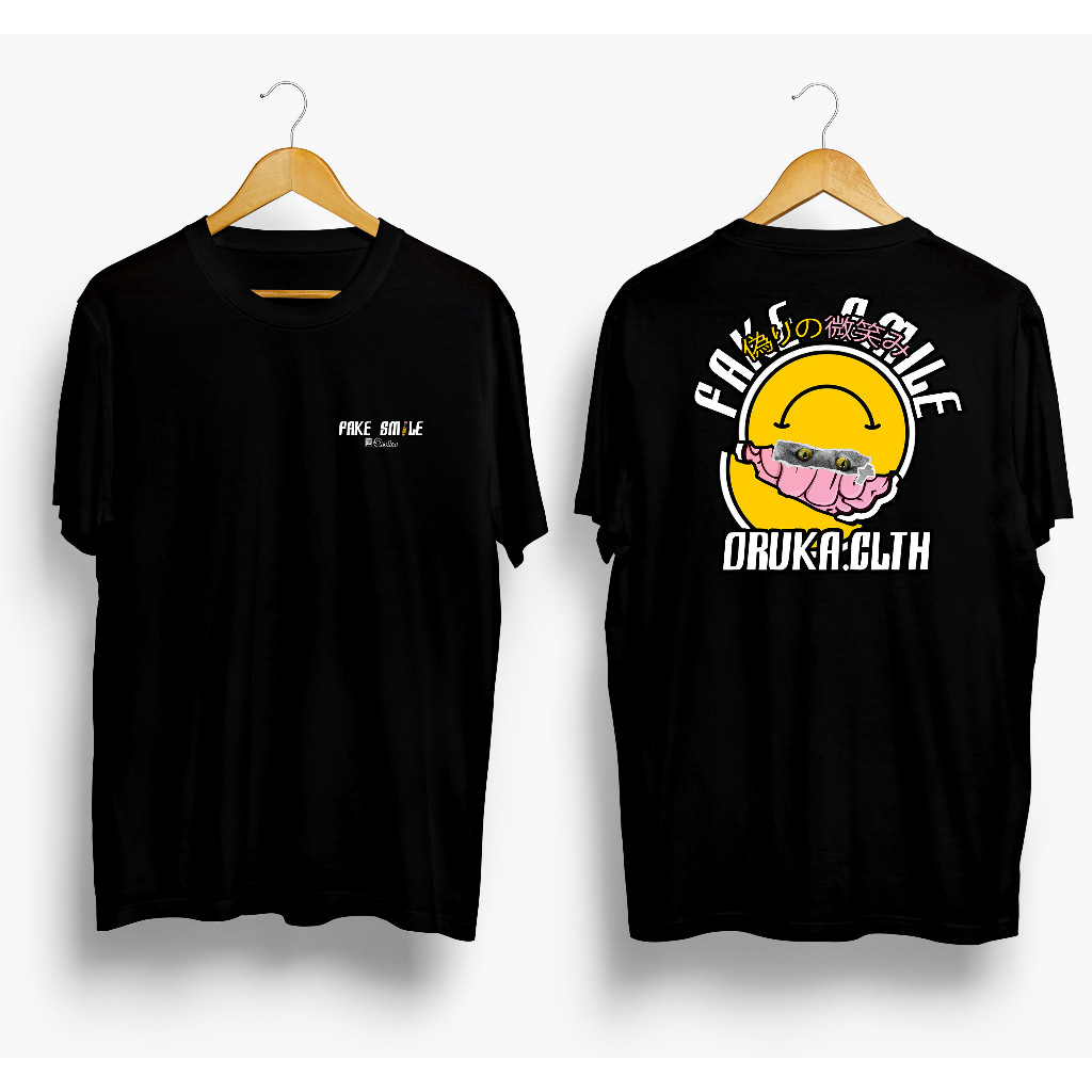 【Ori】 Kaos Distro Keren FAKE SMILE Baju Big Size Jumbo Pria Wanita Sablon Anime Jepang Original Over