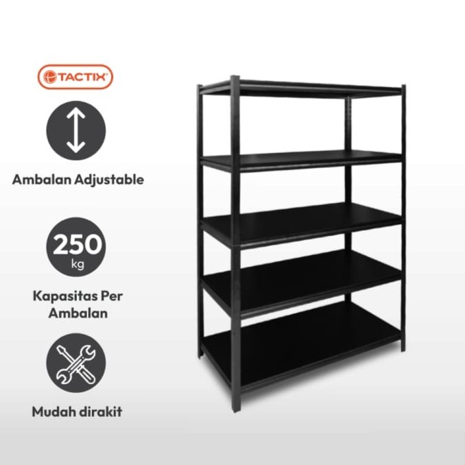 Rak Besi 5 Tingkat TACTIX Rak Penyimpanan Gudang Serbaguna