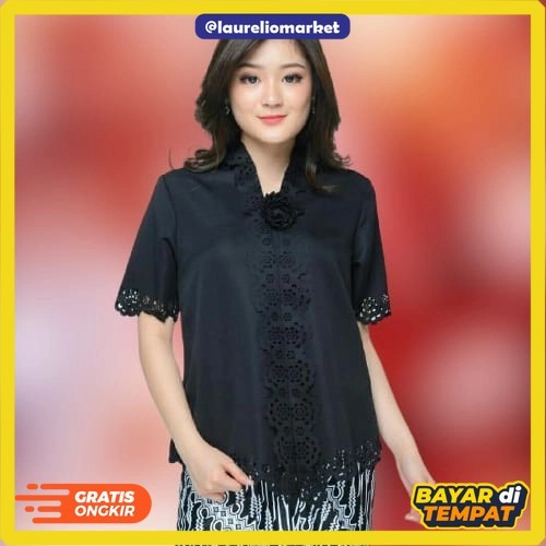 Promo Kebaya Encim Modern Katun Laser Import Senada Wanita - Charlotta Hitam, XL