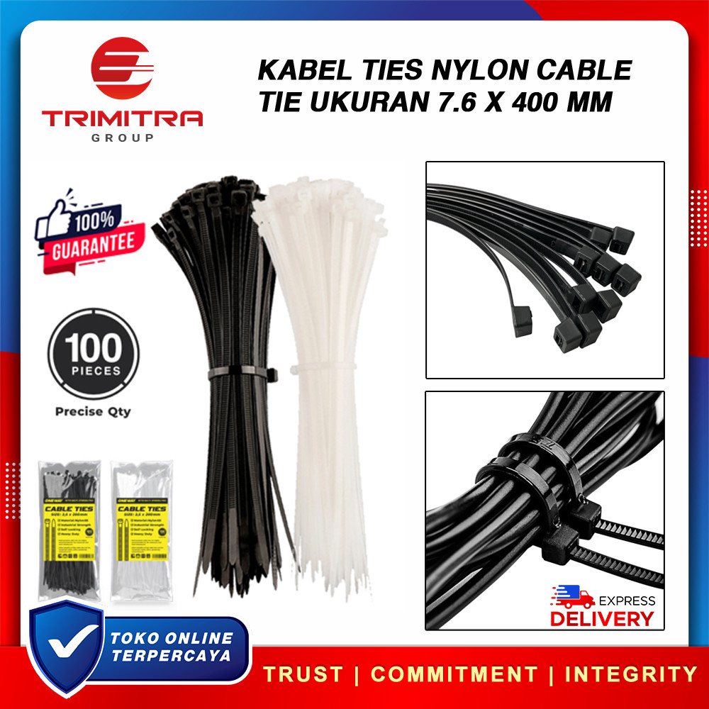 

Kabel Tis Kabel Ties Cable Ties Nilon Ukuran 40 cm 400 mm Putih Cable Tie Nylon Kabel Ties Pengikat Strap Kuat isi 100pcs