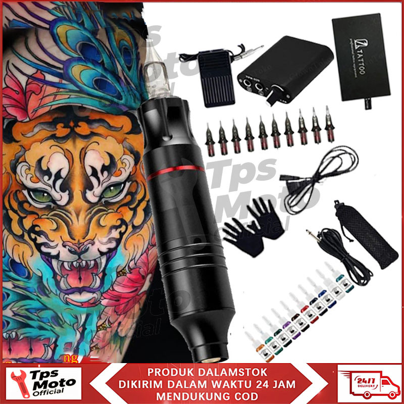 10 Warna Alat tato full Set /Set pena tato/set lengkap alat tato Mesin Tattoo Rotary Pen Full Set Ta