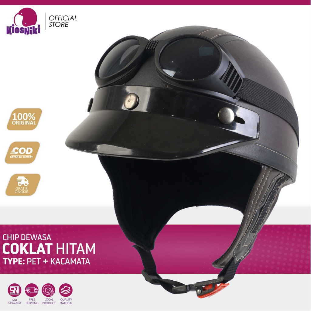 Helm Dewasa Chips Vintage Remaja Bahan Kulit Motor Sepeda Listrik Pria Wanita Hijab Friendly