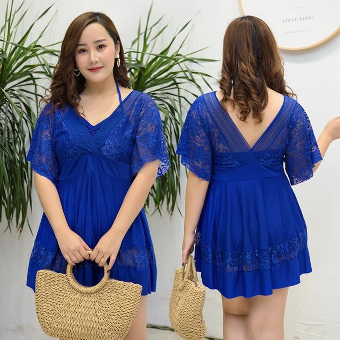 Swimsuit Wanita Rok Celana Pendek Lace Big Size Seksi Baju Pantai Dress Jumbo Kualitas Premium LC528