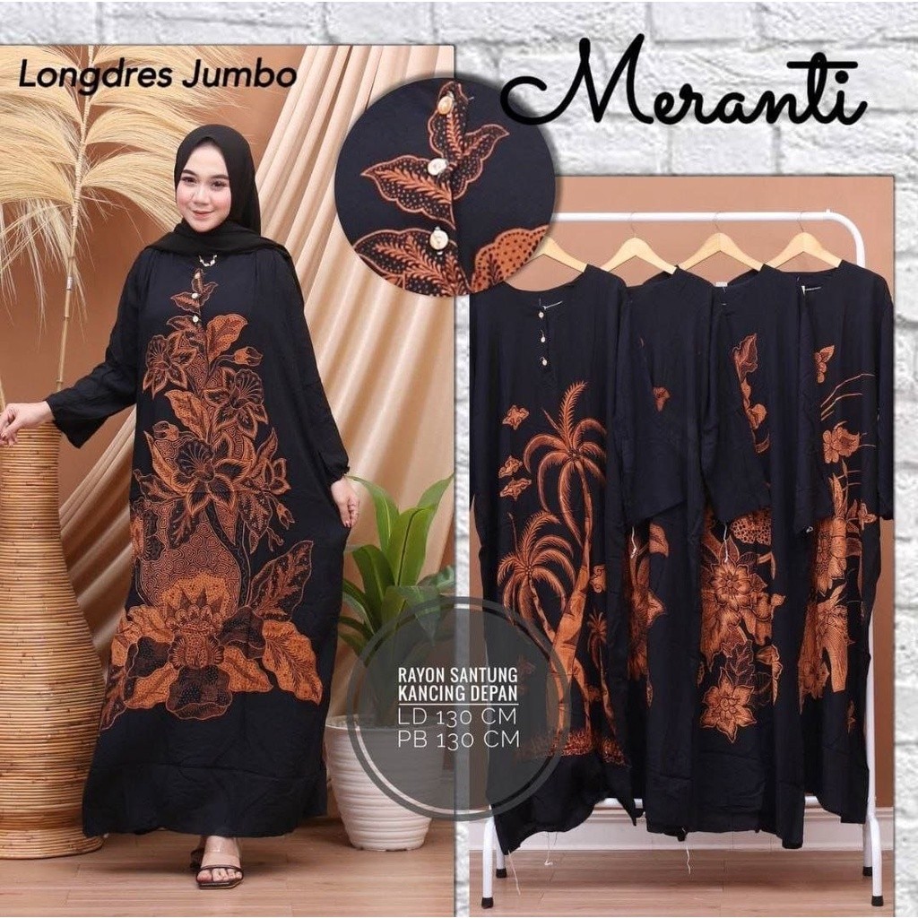 LONGDRESS JUMBO BUSUI MERANTI HITAM LD 130 DASTER BATIK LENGAN PANJANG KANCING DEPAN BUMIL LONG DRES