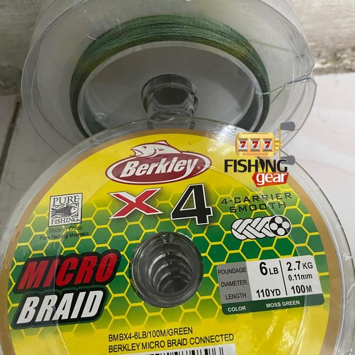 SENAR BENANG PE BERKLEY MICRO BRAID X4 CONNECTED GREEN 110YD 100METER - 6LB|0.11mm