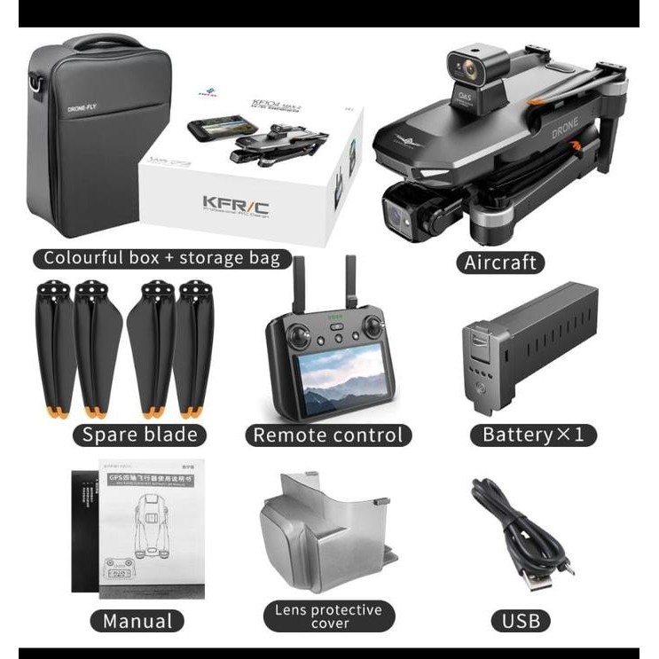 KF104 Max2 / Max 2 6KM Drone GPS 3-Axis Gimbal 4K Camera With Screen Display Remote - KF104 MAX2, 1.