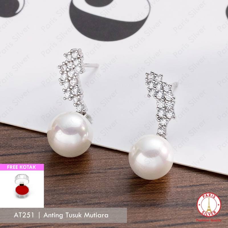 Anting Mutiara Wanita Perak Asli Silver 925 Lapis Emas Putih Cewek Tusuk Korea Giwang