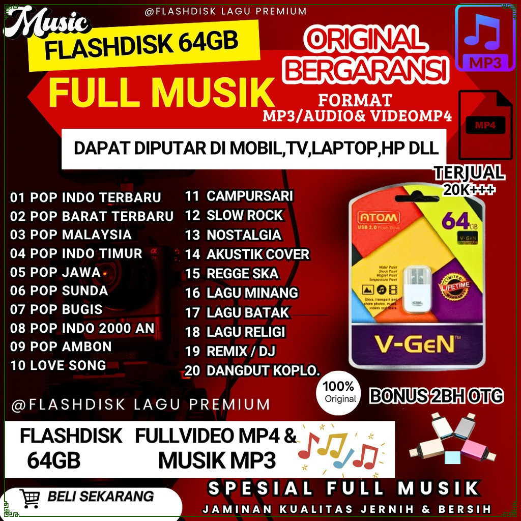 flashdisk vgen 64gb bergaransi resmi lengkap isi bisa untuk audio mobil FULL LAGU