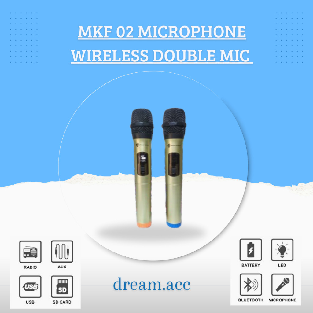 MKF 02 MICROPHONE WIRELESS DOUBLE MIC KARAOKE MKF SET LENGKAP