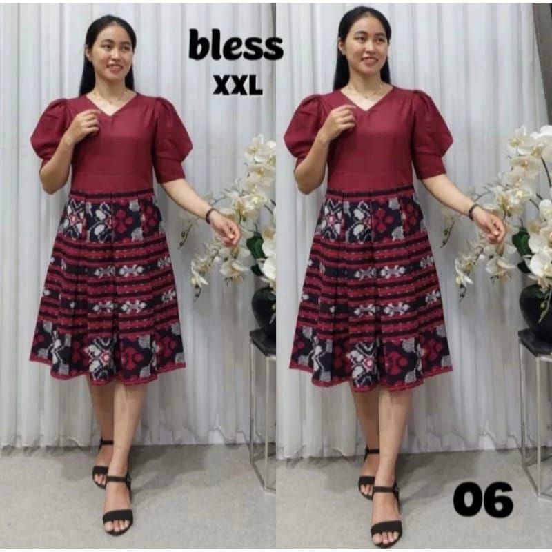 BAJU TENUN WANITA, DRESS WIRU ETNIK, DRESS WIRU MIX TOYOBO, DRESS KONDANGAN