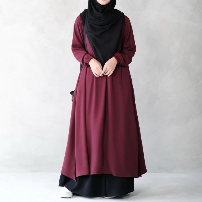 Tunik midi dress wanita muslim - Putih, polos