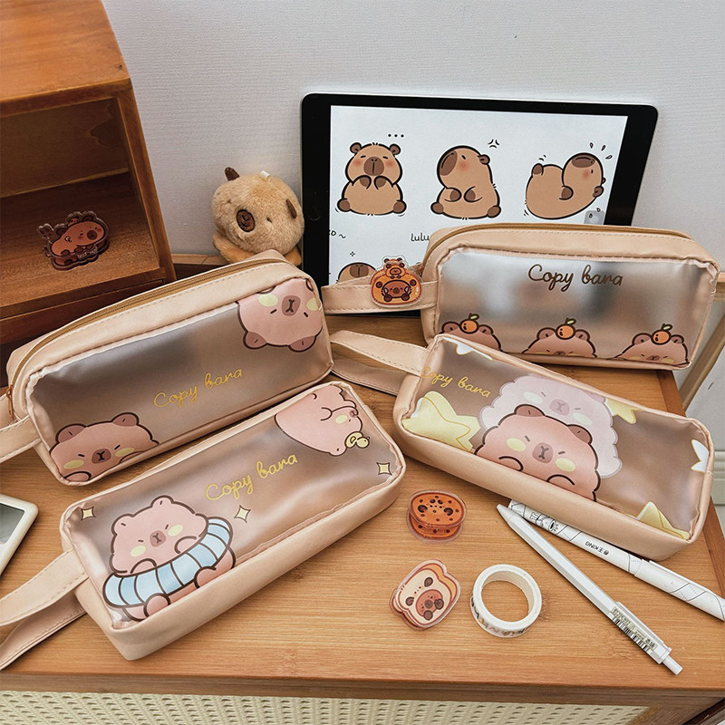 

Large Capacity Creative Capybara Pencil Case Cute Cartoon Pen Bag Kawaii Fashion Capybara Stationery Bag School Supplies