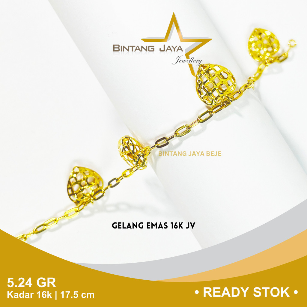 Gelang Emas Kadar 700 16K Berat 5.24 gr gram Panjang 17.5 cm Model Rantai P4perline Variasi Love Uki
