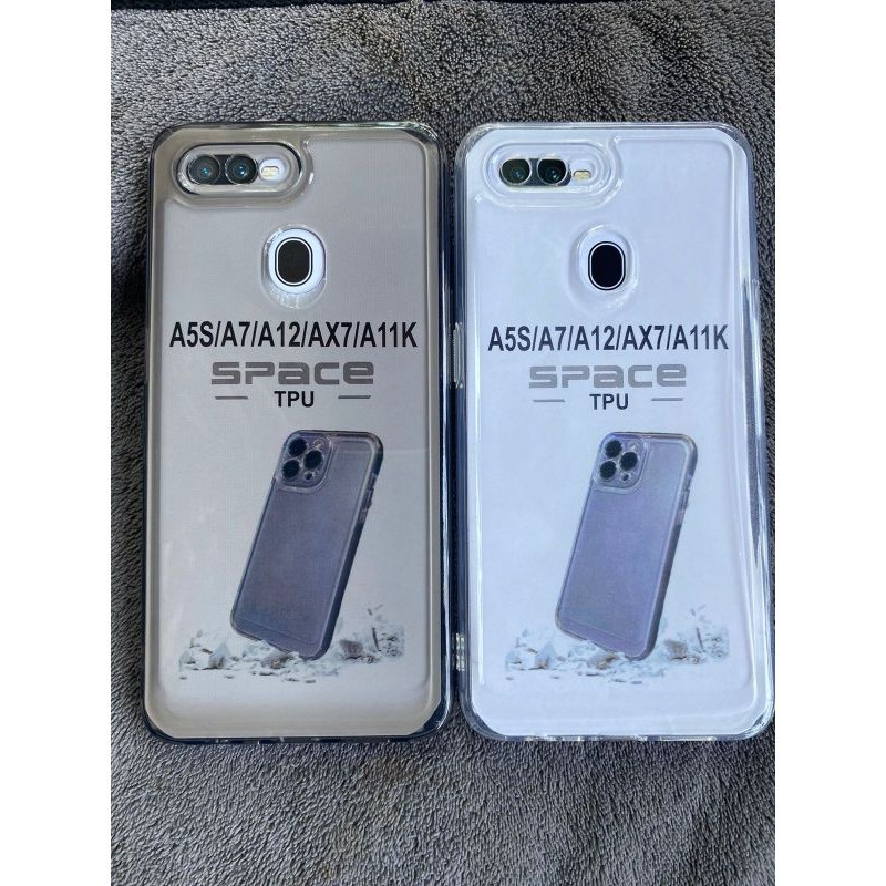 Softcase Bening Clear hitam hp Oppo A5S/A7/A11K/A12/F9 casing bening trasparan/hitam space