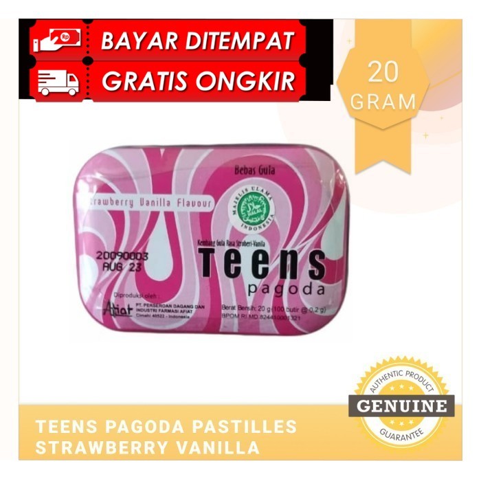 

COD TEENS PAGODA PASTILLES STRAWBERRY VANILLA 20 GR ORIGINAL PRODUK