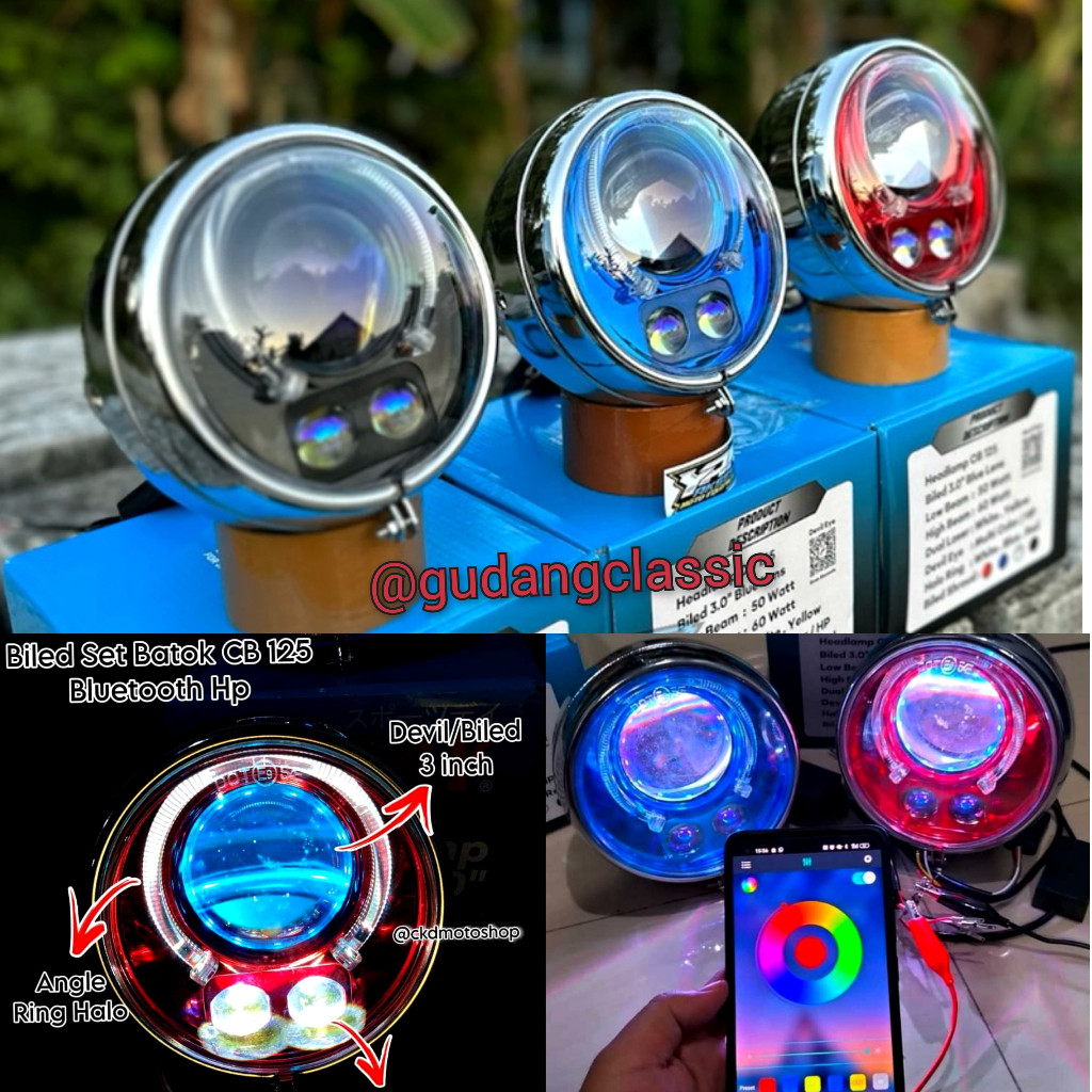 LAMPU HEADLAMP DEPAN BILED BILLED LED SUPER TERANG SET BATOK REFLEKTOR PESEK L2G CD CB125 PRESS PNP 