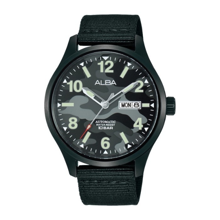 JAM TANGAN PRIA ALBA AL4311 AL4311X1 ANALOG AUTOMATIC BLACK NYLON STRAP
