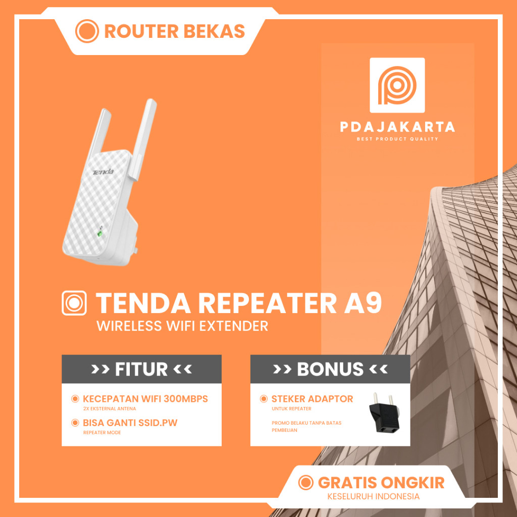 Repeater Tenda A9 A301 Penguat Signal Wifi 300Mbps Bekas Original